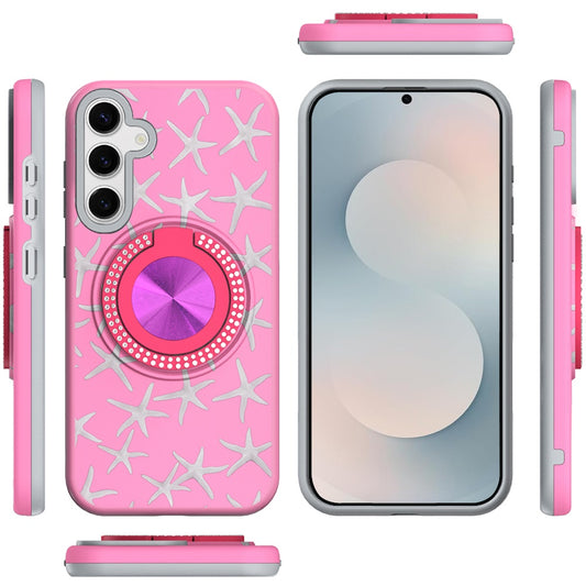For Samsung Galaxy S26+ / S26 Plus Pattern Design Hybrid with Invisible Ring Stand & Magnetic Back, Shockproof Protective Grip Case Cover