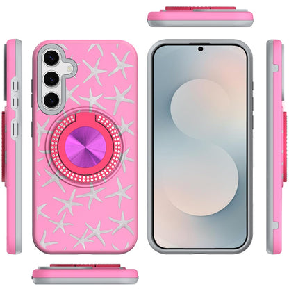 For Samsung Galaxy S26 Pattern Design Hybrid with Invisible Ring Stand & Magnetic Back, Shockproof Protective Grip Case Cover