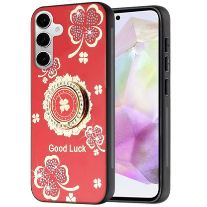 For Apple iPhone SE 4 Diamonds 3D Fashion Floral Bling Sparkly Glitter Ornaments Engraving Hybrid with Ring Stand Case Cover Red Good Luck Floral