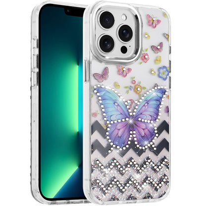 Phone Case for Apple iPhone 13 Pro Max Butterfly Resin Epoxy Diamond Bling Metal Edge Shockproof Hybrid Luxury Protective Durable Stylish Fashion Grip Cover