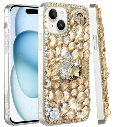 Phone Case for Apple iPhone 15 Plus Luxury Full Diamond Glitter 3D Floral Ornament Hybrid Shockproof Stylish Rhinestone Designer Protective Elegant Cover