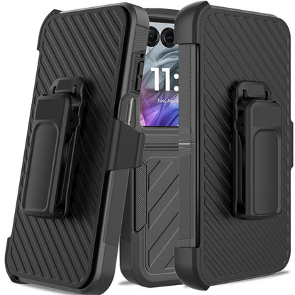 For Motorola Razr 2024 Combo Hybrid lined with Belt Clip Holster Armor Shockproof Rugged Textured 2in1 Non Slip Tough Case Cover Black / Black