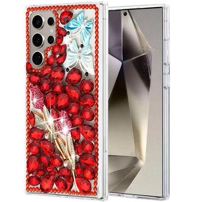 Phone Case for Samsung Galaxy S24 Ultra Luxury Full Diamond Glitter 3D Floral Ornament Hybrid Shockproof Stylish Rhinestone Designer Protective Elegant Cover