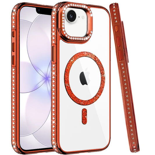Phone Case for Apple iPhone 17E /16E Luxury Diamond Bling Edged Magnetic Glitter Shockproof Hybrid with Camera Kickstand Durable Grip Cover Orange