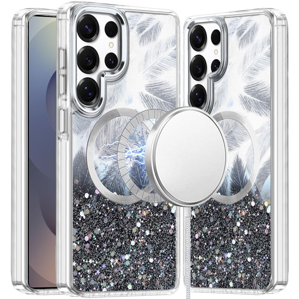 For Samsung Galaxy S24 Ultra Epoxy Glitter Shimmer Fashion Case with Magnetic Magsafe Compatible Hybrid Sparkling Slim Protective Case Cover