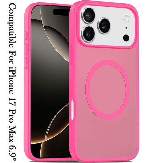 Phone Case for Apple iPhone 17 Pro Max (6.9") Magnetic Matte Hybrid Shockproof Smooth Grip Durable Camera Protection Anti-Slip Soft Touch Armor Cover Hotpink