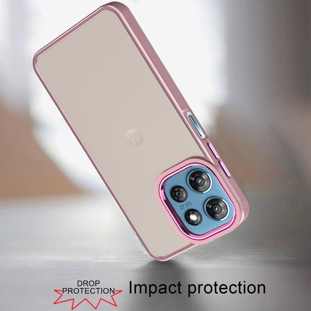 Phone Case for Motorola Moto G Play 5G 2026 Polished Acrylic Hybrid TPU Slim Shockproof Metal Button Thick Durable Grip Camera Protection Anti-Scratch Cover Pink