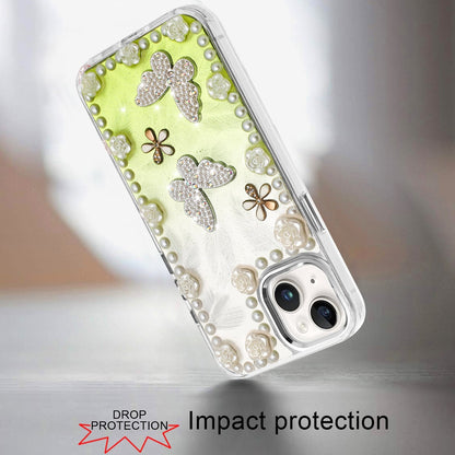 For Apple iPhone 11 Bling Fashion Design with 3D Pearls Epoxy Glitter Ornaments Chrome Edge Hard Slim PC Case Cover