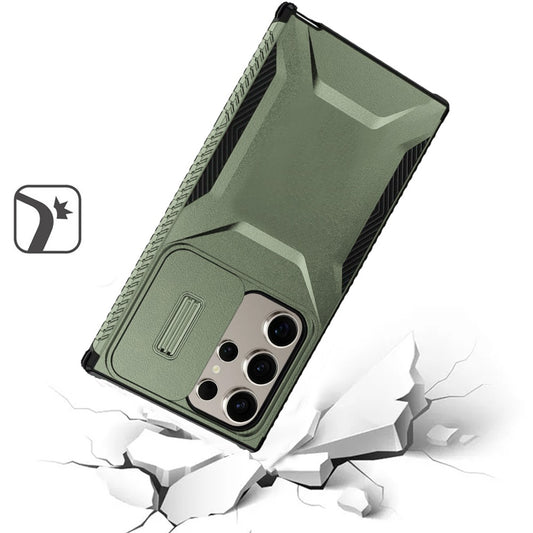 For Samsung Galaxy S25 Ultra Slim Fit Shockproof Hybrid with Slide Camera Window Covering, Rugged Tpu Silicone Hard PC Bumper Case Cover Midnight Green