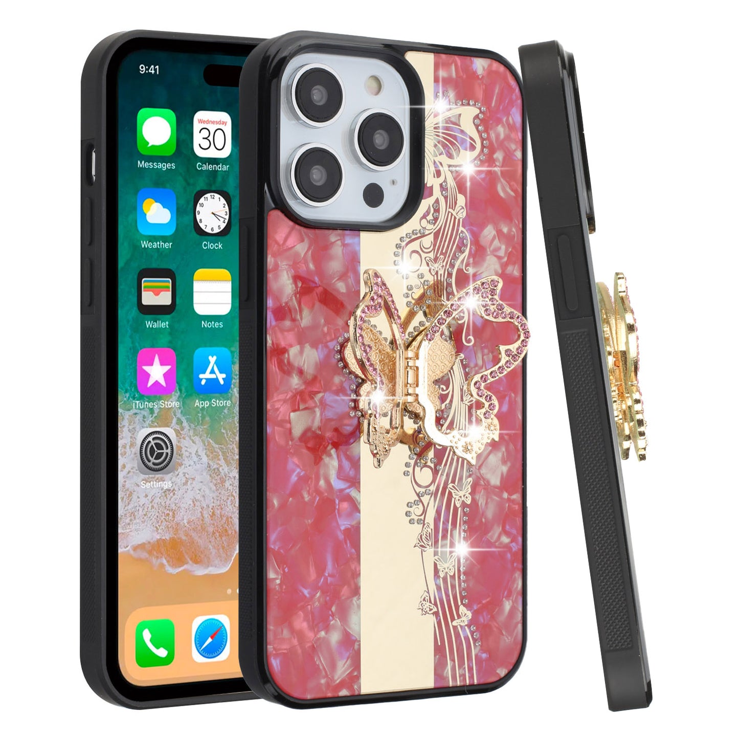 For Motorola Razr Ultra 2025 Diamonds 3D Butterfly Bling Sparkly Glitter Ornaments Engraving Hybrid with Stand Fashion Case Cover Enchanted Butterfly Red