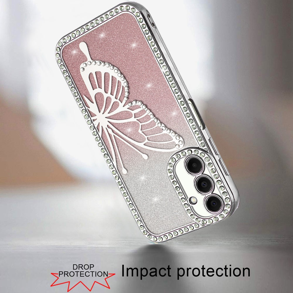 For Apple iPhone 14 /13 Butterfly Glitter Diamond Shimmer Hybrid Slim & Stylish Electroplated Sparkly Bling Shockproof TPU Protective Case Cover