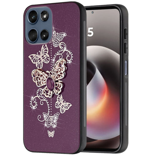 Phone Case for Motorola Moto G Stylus 5G 2026 /2025 Diamond Glitter 3D Butterfly Engraved Luxury Bling Hybrid Shockproof Chrome Edge Protective Durable Grip Cover Purple