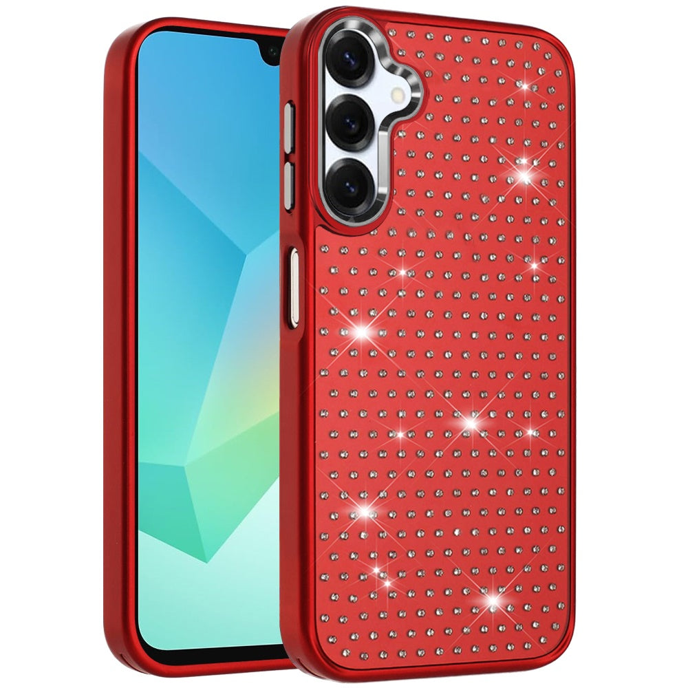 For Samsung Galaxy A16 5G Bling Diamond Metallic, Full Sparkle Chrome Edged Hybrid Protective Shockproof Case Cover