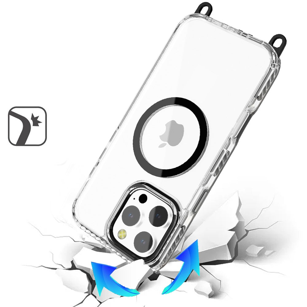 For Apple iPhone 11 Clear Magnetic Frame PC Back Shockproof Protective Case with Detachable Lanyard Strap, Compatible with MagSafe Case Cover