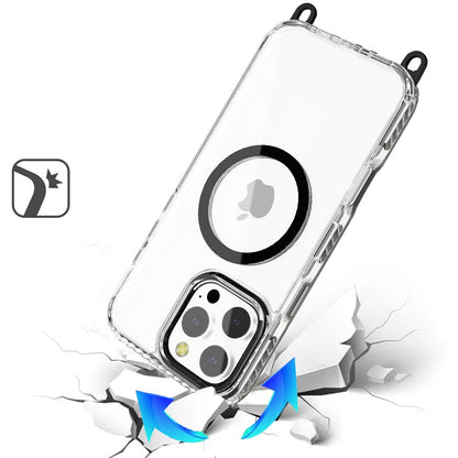 For Apple iPhone 11 Clear Magnetic Frame PC Back Shockproof Protective Case with Detachable Lanyard Strap, Compatible with MagSafe Case Cover