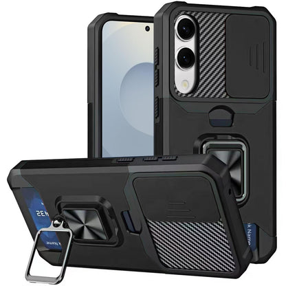 For Samsung Galaxy S25 EDGE Wallet Case with Ring Stand & Slide Camera Cover Back Credit Card Slot Holder, Military Grade Case Cover