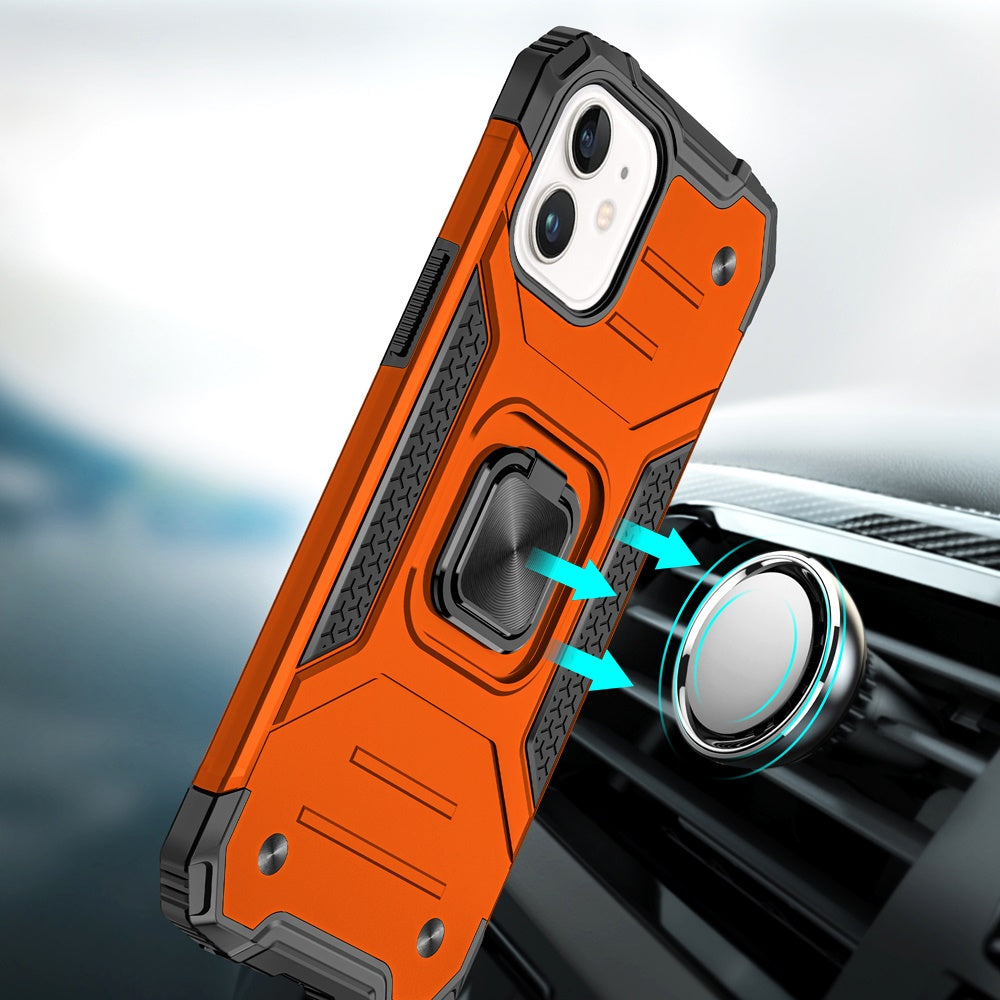 For Apple iPhone 11 Armor Hybrid Magnetic Stand with Ring Holder Kickstand Shockproof Heavy-Duty Durable Rugged TPU Dual Layer Case Cover Cosmic Orange