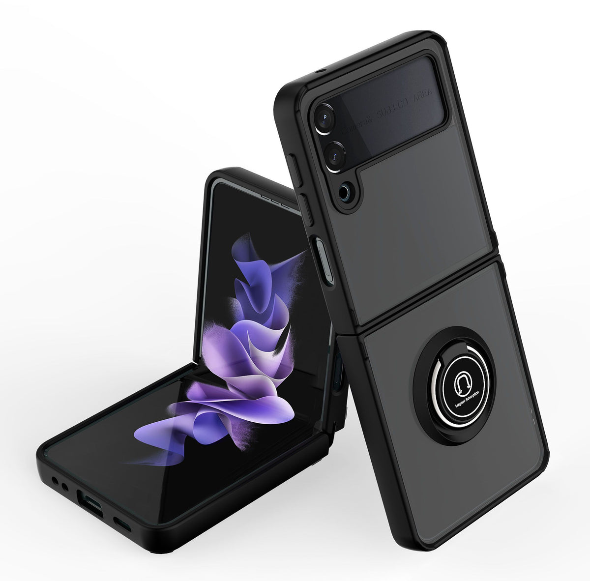 For Samsung Galaxy Z Flip 7 Semi Transparent Matte Hybrid Protective PC & TPU Shockproof with 360° Rotation Ring Stand Case Cover