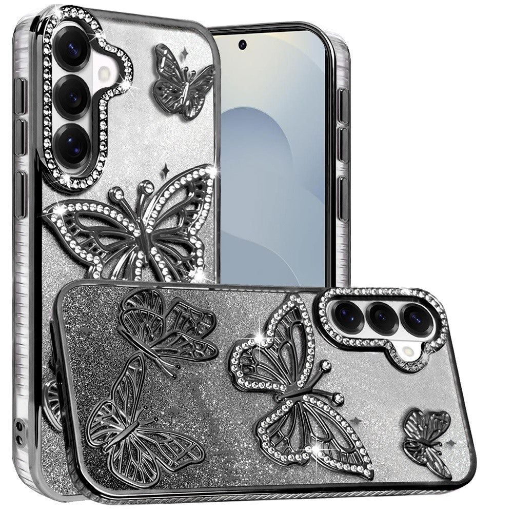 For Samsung Galaxy S26+ / S26 Plus Luxury Butterfly Sparkle Glitter Diamond Crystal Rhinestone Shimmer Bling Plating Thick TPU Hard PC Case Cover