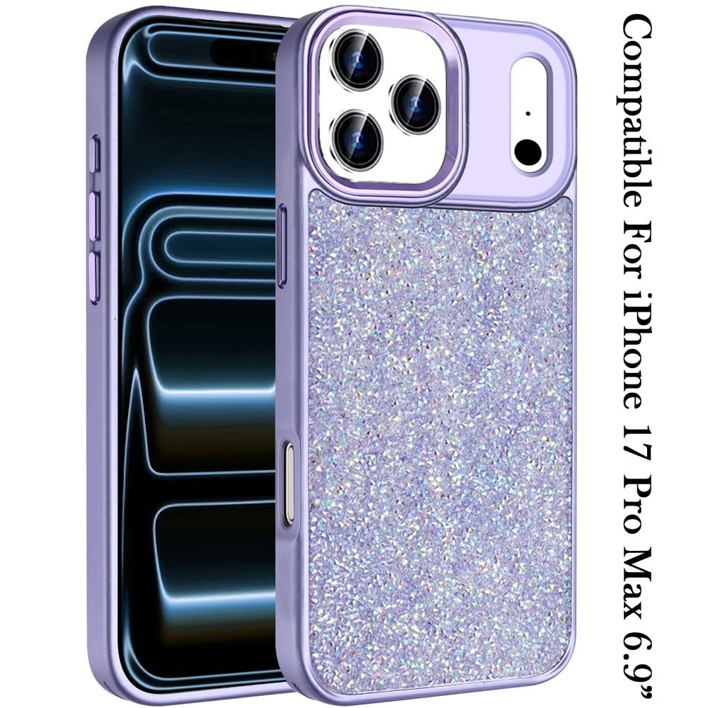 Phone Case for Apple iPhone 17 Pro Max (6.9") Crystal Glass Bling Diamond Metallic Edge Shockproof Durable Protective Clear Hybrid Stylish Premium Design Cover