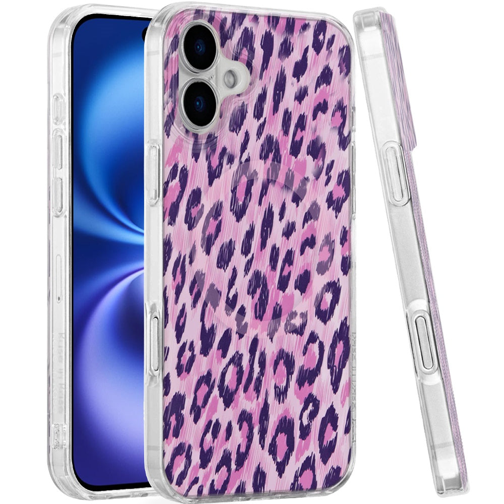 For Apple iPhone 17 Pro Stylish Pattern Fashion IMD Printed Design TPU Double Layer Slim Shockproof with Magnetic Back Case Cover Pink Leopard