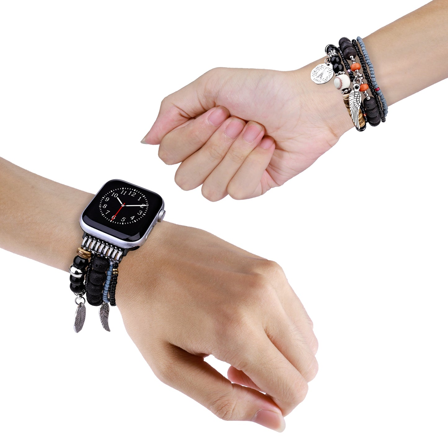 Watch Band for Apple Watch 42/44/45/46mm & Ultra 49mm, Series 4-10 & SE Fashion Beaded Ornaments Adjustable Decorative Bracelet Style with Comfortable Wear Structure