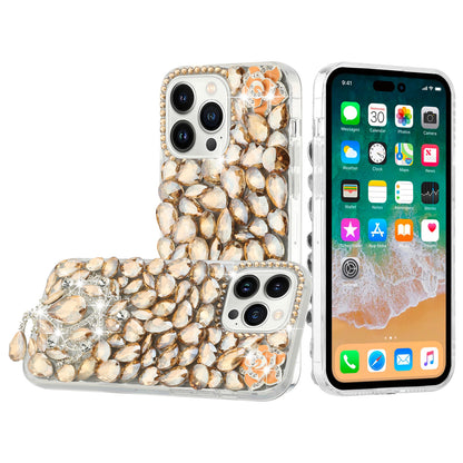 For Apple iPhone 16 Pro (6.3") Bling Crystal 3D Full Diamonds Jewelry Luxury Sparkle Rhinestone Glitter Hybrid Protective Case Cover