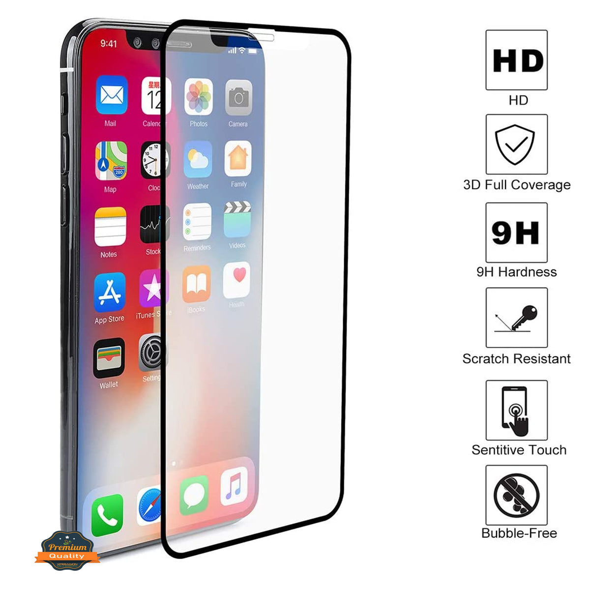 For Apple iPhone 13 Pro Max Tempered Glass Screen Protector, Black Edge HD Clear, Scratch Resistant, Anti-Fingerprint, Easy Install, 9H Hardness Protector Clear Black