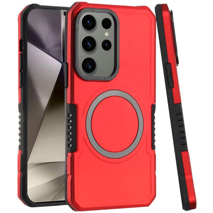 For Samsung Galaxy S25 Ultra Hybrid Armor Grip Metal Magnetic Circle Compatible with MagSafe for Wireless Charging Shockproof Case Cover