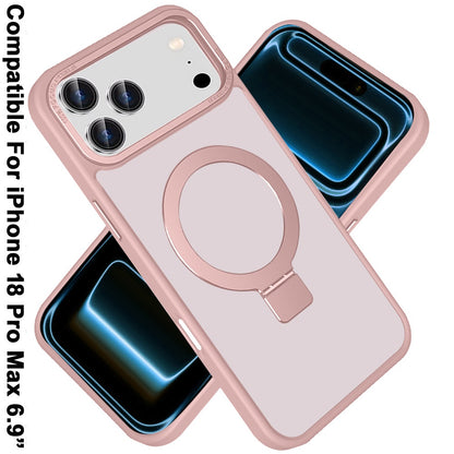Phone Case for Apple iPhone 18 Pro Max/ 17 Pro Max Metal Chrome Magnetic Circle Kickstand Shockproof Matching Camera Protector Durable Grip Hybrid Armor Cover