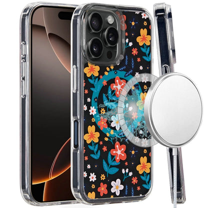 For Apple iPhone 15 Pro Max Cute Fashion Pattern Design, Durable Shockproof Slim TPU Hard Back, MagSafe Compatible Case Cover Nightly Floral