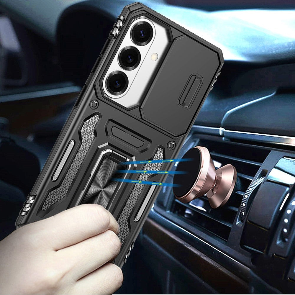 Phone Case for Samsung Galaxy S26 FE /Fan Edition Tough Metal Ring Shockproof Sliding Camera Window Hybrid Armor Rugged Anti Slip Heavy Duty Grip Cover