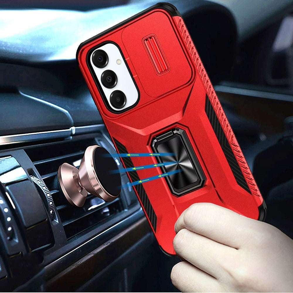 For Samsung Galaxy S22 Ultra Case, Camera Cover with Magnetic Rotation Ring Stand, Military Grade Hybrid Hard TPU Shockproof Case Cover Red