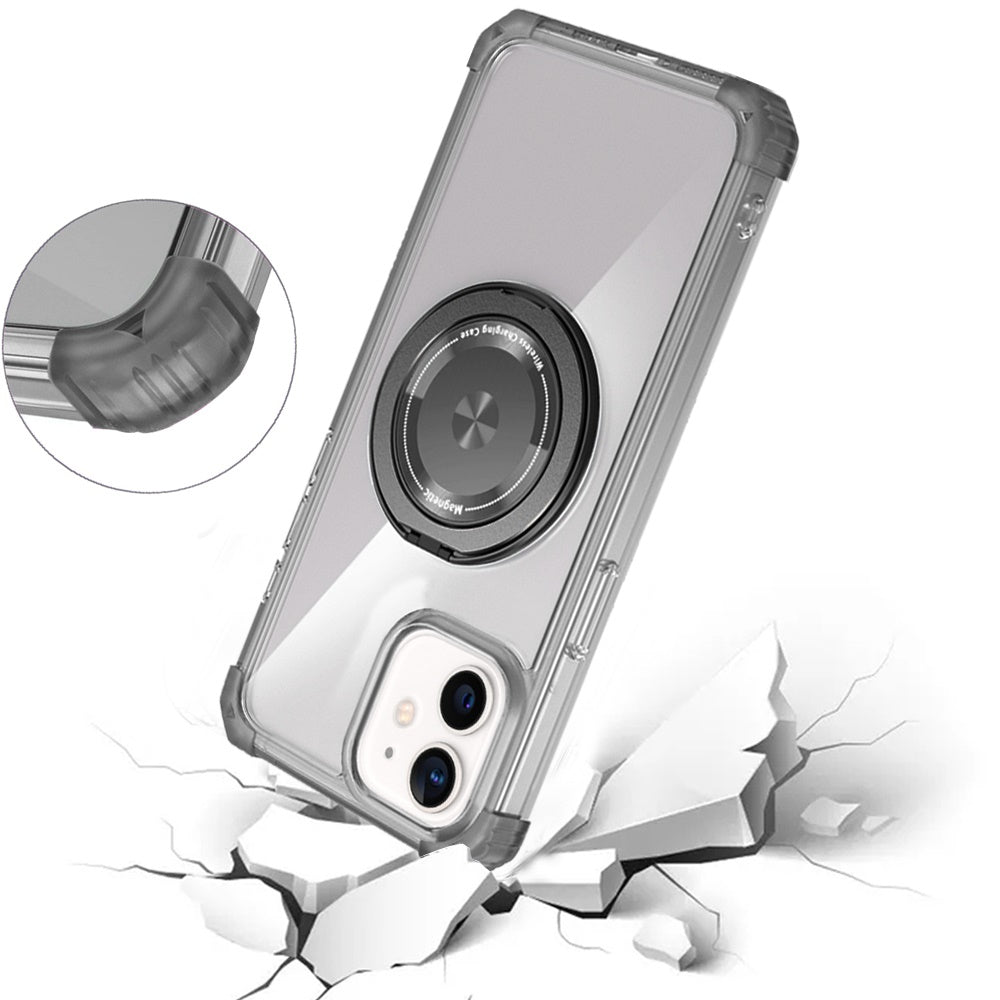 For Samsung Galaxy S22 Ultra Shield Magnetic [Compatible with Magsafe] with 360° Rotatable Ring Holder Invisible Stand Transparent Case Cover Black