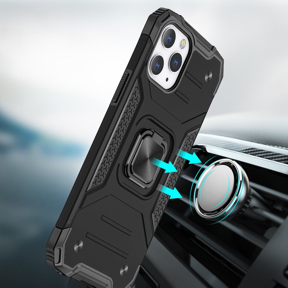 Phone Case for Apple iPhone 11 Pro Max Magnetic Car Mount Hybrid Ring Stand Shockproof Rugged Grip Armor Heavy Duty Protective TPU Durable Defender Cover Black