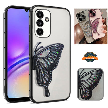 For Samsung Galaxy S25+ S25 Plus /S24+ Glitter 3D Butterfly Bling Case, Chrome Electroplate Sparkle Liquid Flowing Plating Hybrid Bumper Case Cover