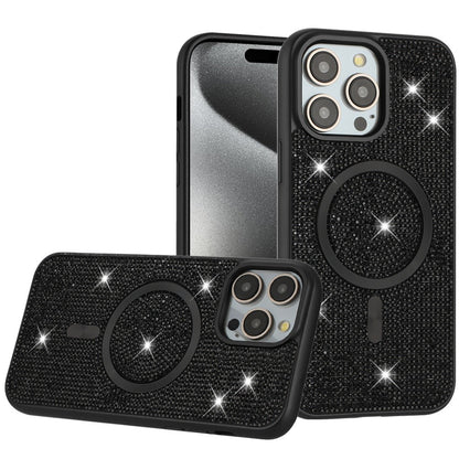 Phone Case for Apple iPhone 15 Pro Max Magnetic Bling Diamond Sparkle Hybrid Shockproof Rugged Grip Durable Protection Anti-Slip Armor Design Cover Black