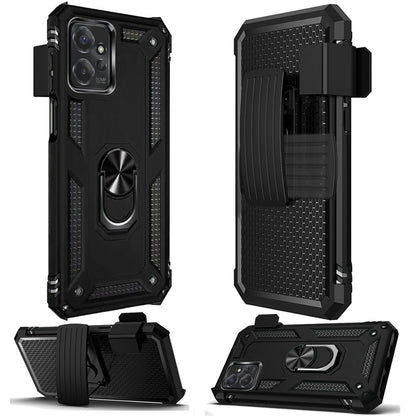 For Motorola Moto G Power 5G 2023 Hybrid Combo Belt Clip Holster with Ring Stand Holder, Military Grade Fit Magnetic Car Mount Shockproof Case Cover Black