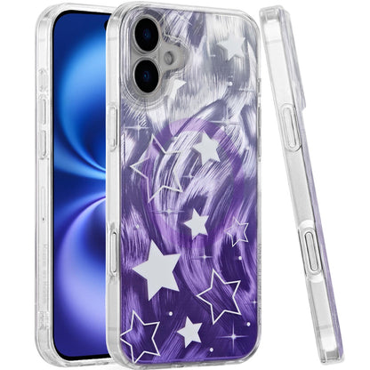 For Apple iPhone 17 Pro Stylish Pattern Fashion IMD Printed Design TPU Double Layer Slim Shockproof with Magnetic Back Case Cover Gradient Purple Star