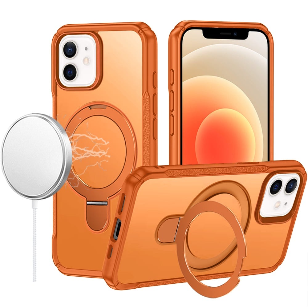 For iPhone 12 / iPhone 12 Pro (6.1") Matte Finish Magnetic Ring Hybrid Protective Invisible Kickstand Magsafe Compatible Case Cover Cosmic Orange