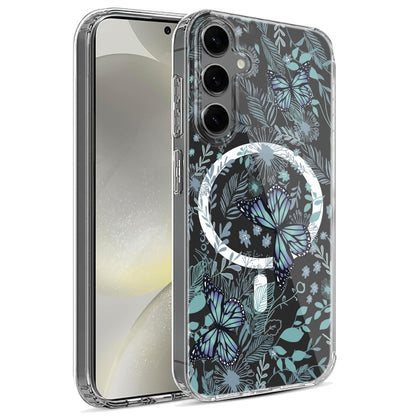 For Samsung Galaxy S25 /S24 Hybrid Flower Design Stylish Fashion Case, MagSafe Compatible, Thick Shockproof Hard PC Case Cover