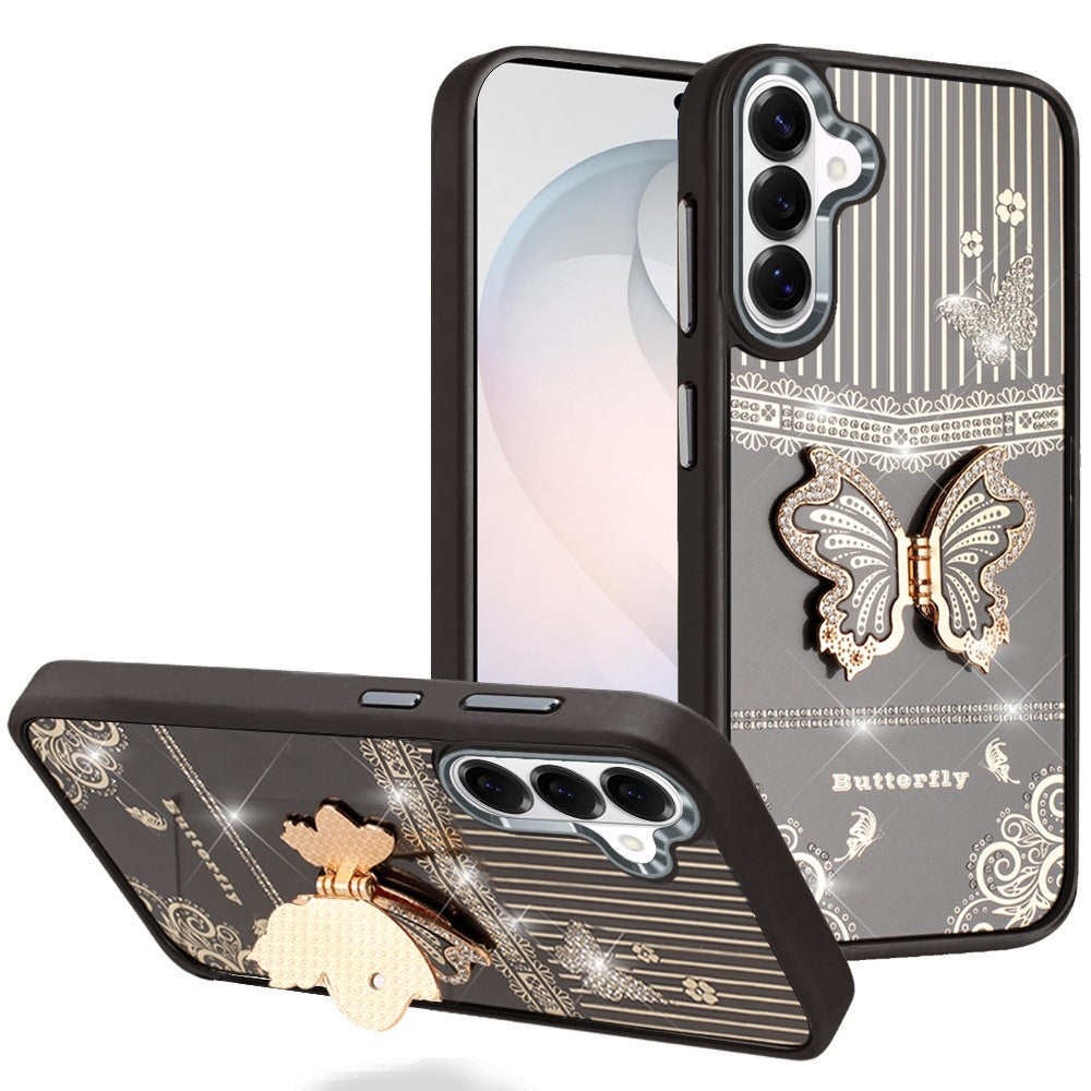 Phone Case for Samsung Galaxy S26 FE /Fan Edition Glitter Bling Butterfly Stand Metallic Edge Hybrid Shockproof Grip Durable Camera Protection Stylish Design Cover