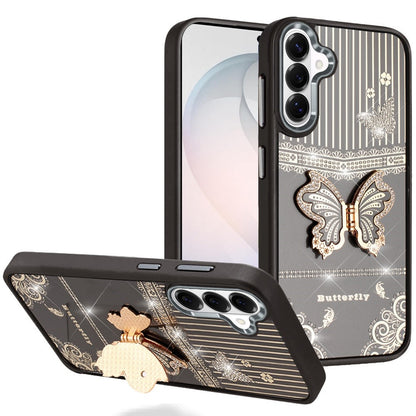 Phone Case for Samsung Galaxy S26 FE /Fan Edition Glitter Bling Butterfly Stand Metallic Edge Hybrid Shockproof Grip Durable Camera Protection Stylish Design Cover