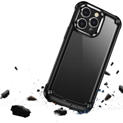 For Apple iPhone 11 Pro Max Hybrid Transparent Rubber with Metal Buttons & Camera Edges Hard TPU Corner Frame Bumper Case Cover Black
