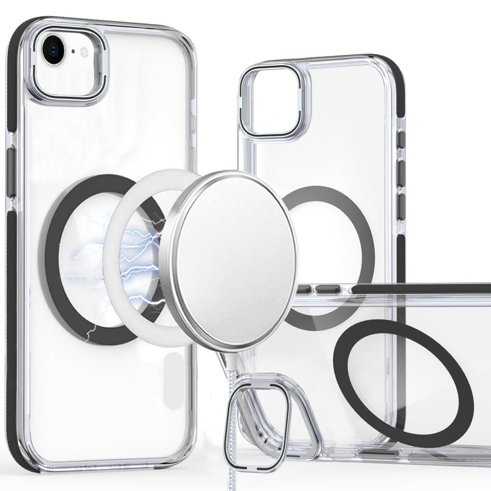 For Apple iPhone 17E /16E Hybrid Clear Back Case with Invisible Camera Bracket Stand, MagSafe Magnetic Circle, Shockproof Color Frame Case Cover