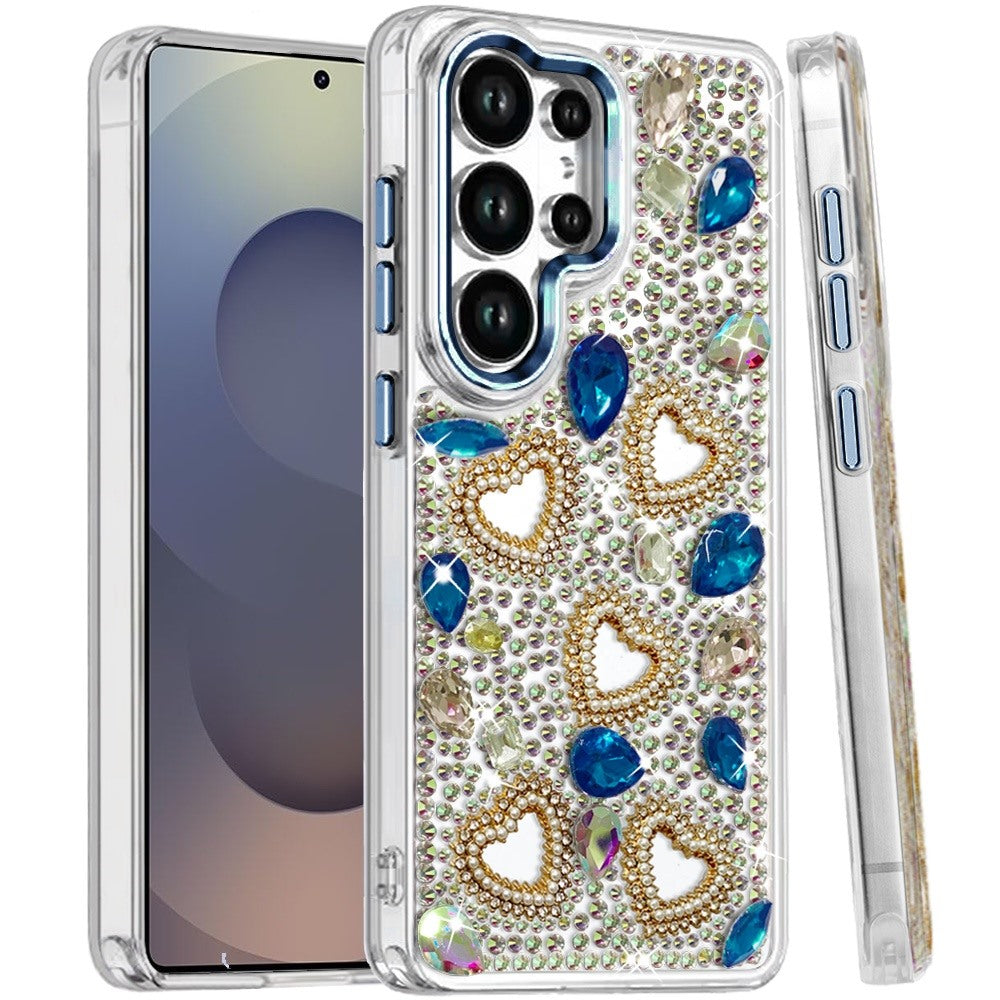 Phone Case for Samsung Galaxy S25 Ultra Luxury Crystal Heart Rhinestone Diamond Bling Shockproof Hybrid Glitter Protective Stylish Durable Grip Cover