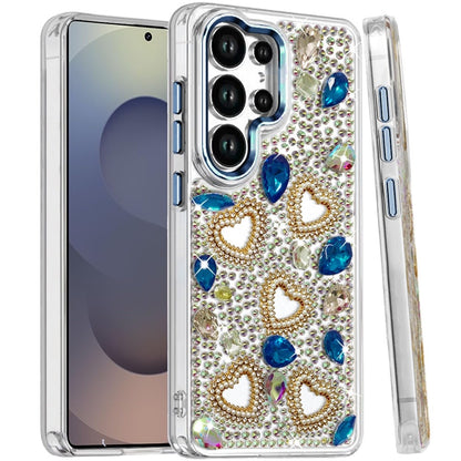Phone Case for Samsung Galaxy S25 Ultra Luxury Crystal Heart Rhinestone Diamond Bling Shockproof Hybrid Glitter Protective Stylish Durable Grip Cover