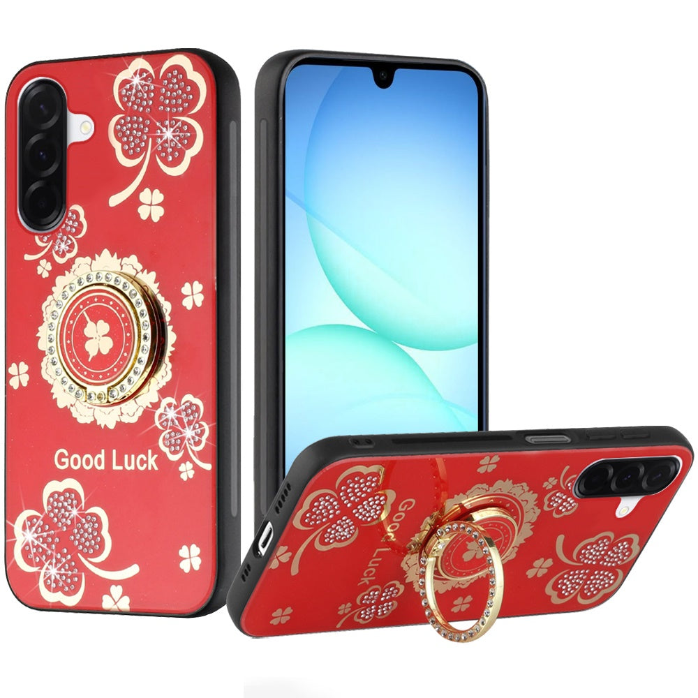 For Samsung Galaxy A17 5G Diamonds 3D Fashion Bling Sparkly Glitter Ornaments Engraving Hybrid with Ring Stand Case Cover