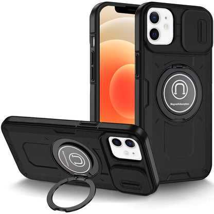 For Apple iPhone 14 Pro Max Build in Invisible Magnetic Ring Stand with Slide Camera Protector, fit Magnetic Car Mount [Compatible with MagSafe] Case Cover