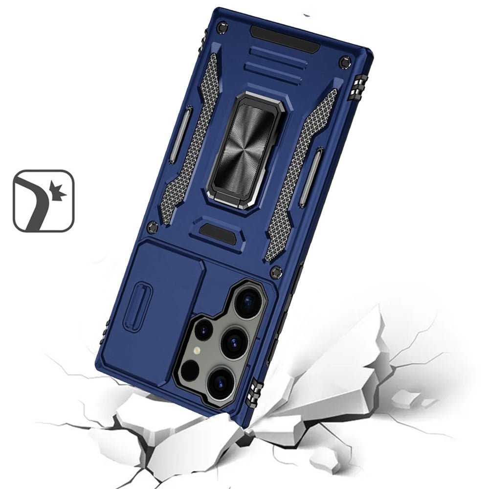 Phone Case for Samsung Galaxy S23 Ultra Tough Metal Ring Shockproof Sliding Camera Window Hybrid Armor Rugged Anti Slip Heavy Duty Grip Cover